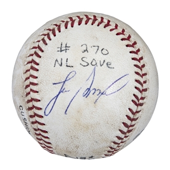 1992 Lee Smith Game Used/Signed Career Save #328 Baseball Used on 06/13/92 (Smith LOA)